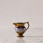 Antique English Lusterware Pitcher, Copper with Periwinkle Foliate Motif