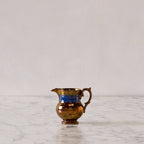 Antique English Lusterware Pitcher, Copper with Blue Trellis Motif
