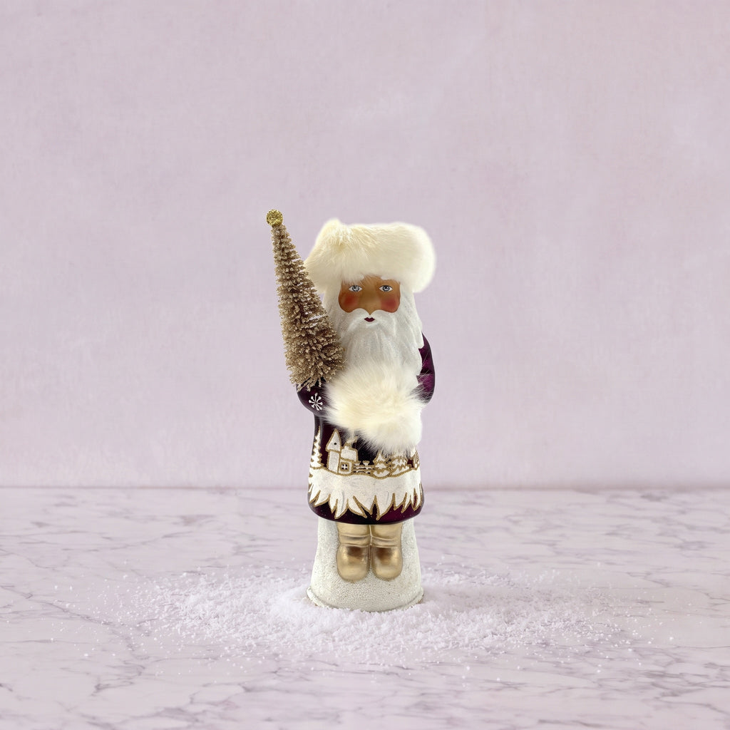 Ino Schaller Papier-Mâché Santa, Medium Bourdeaux with White Fur