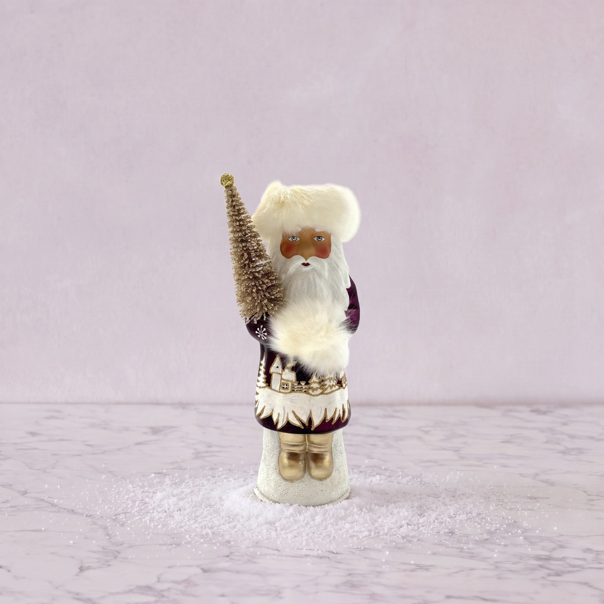 Ino Schaller Papier-Mâché Santa, Medium Bourdeaux with White Fur