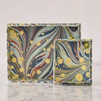 Marbled Scalloped Tray Set, Dusty Blue & Yellow
