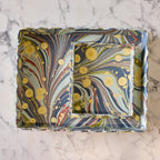 Marbled Scalloped Tray Set, Dusty Blue & Yellow