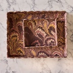 Marbled Scalloped Tray Set, Burgundy & Gold