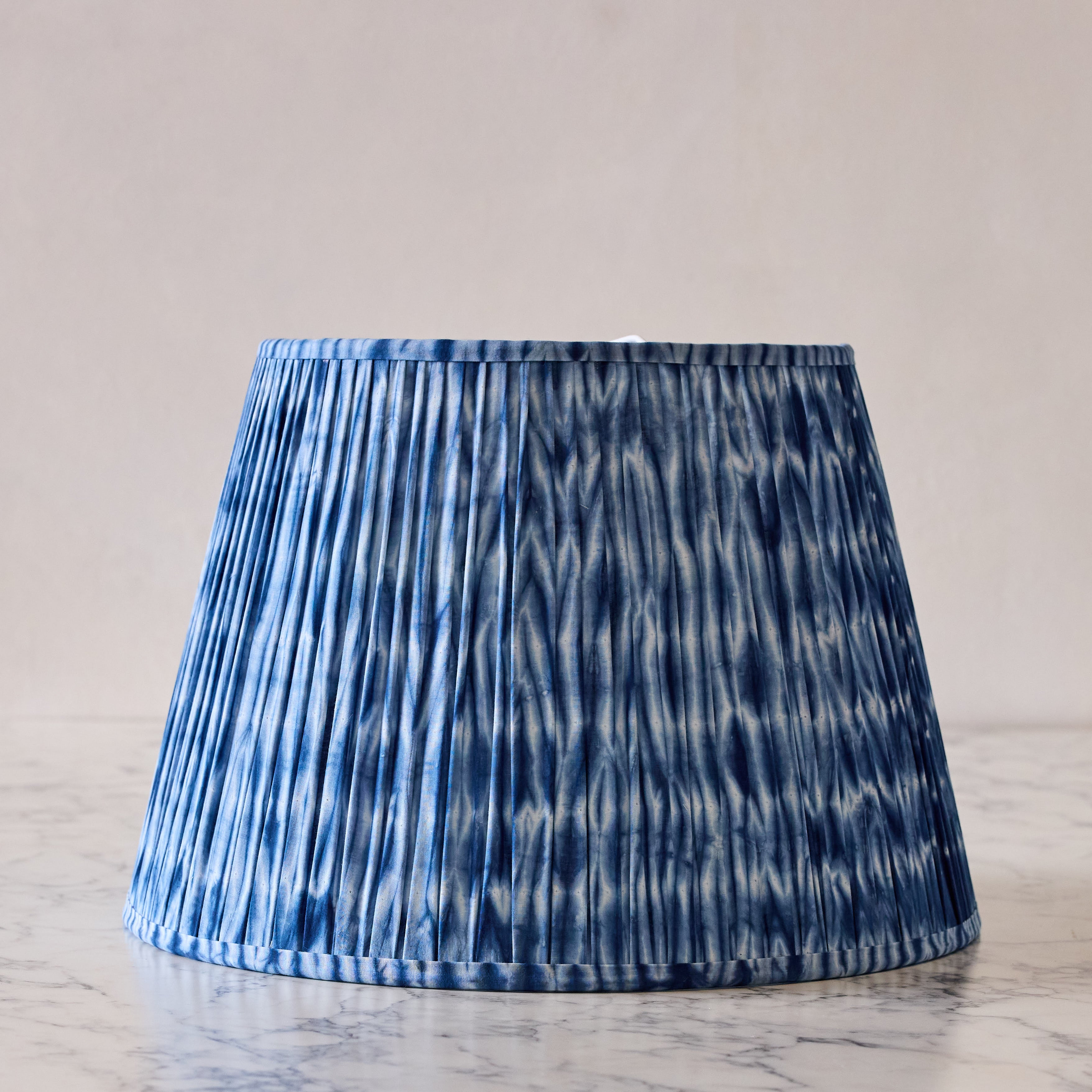 16" Lamp Shade in Hand-Blocked Silk, Indigo Moire