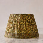 16" Lamp Shade in Hand-Blocked Silk, Green & Cream