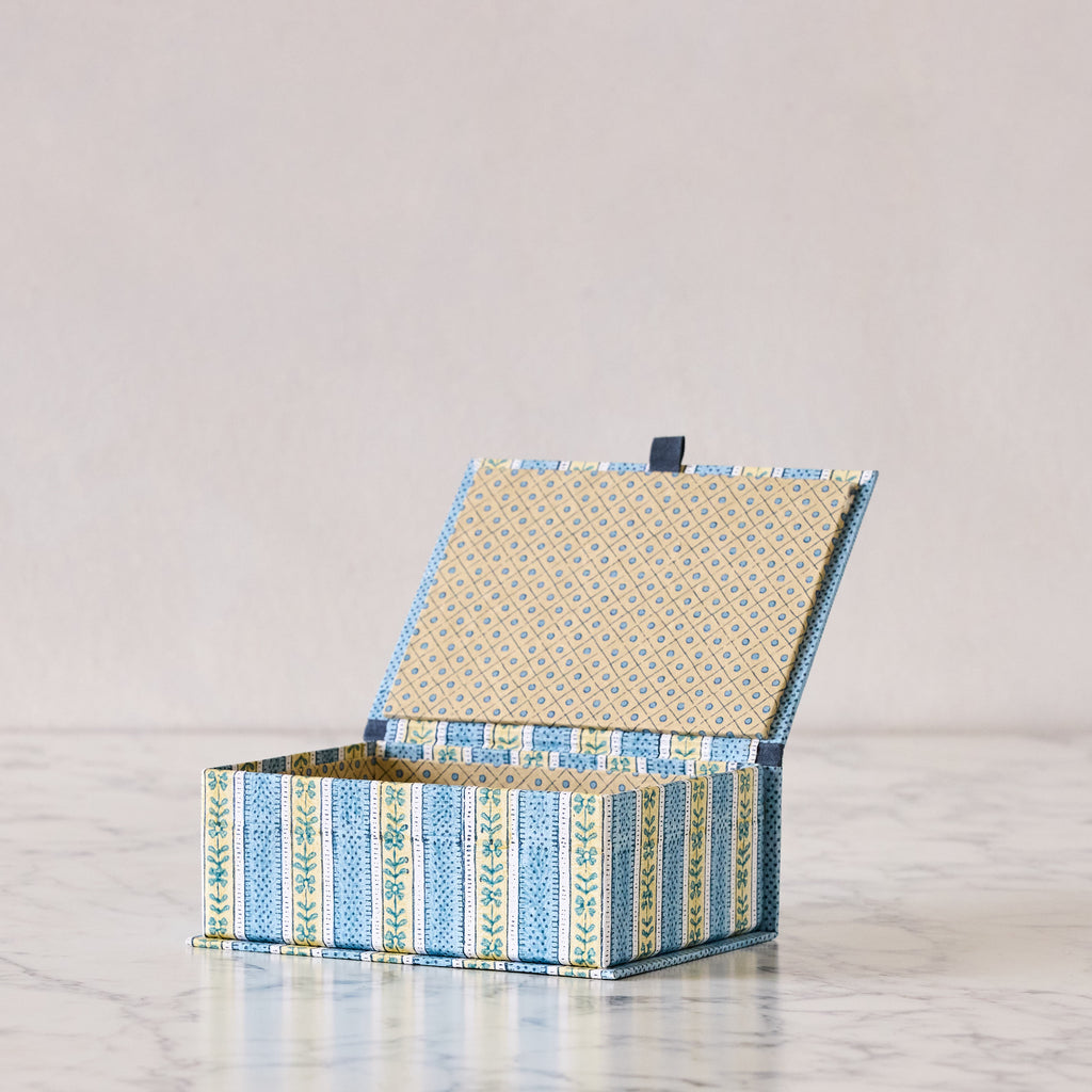 Block-Print Keepsake Box in Blue Floral, Small