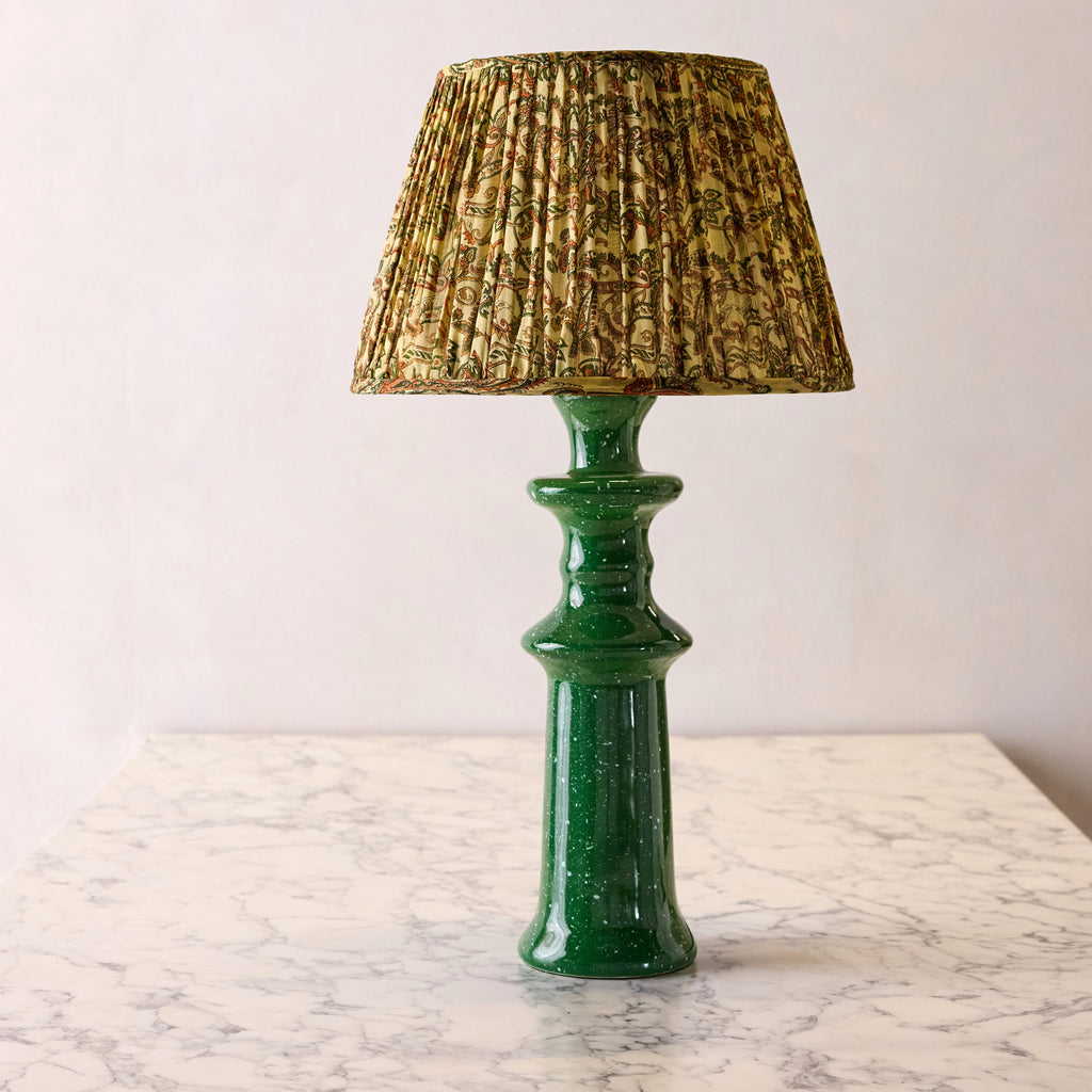 14" Lamp Shade in Hand-Blocked Silk, Green & Cream