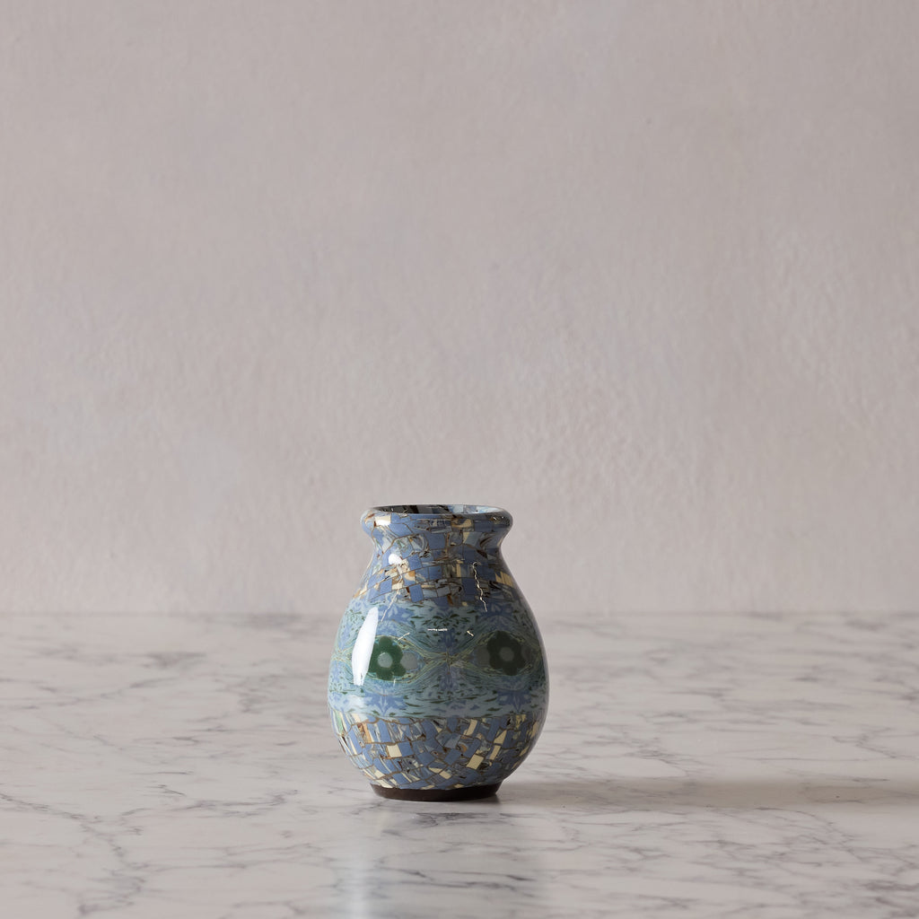 Jean Gerbino Large Mosaic Vase, Blue & Sea Green Flower