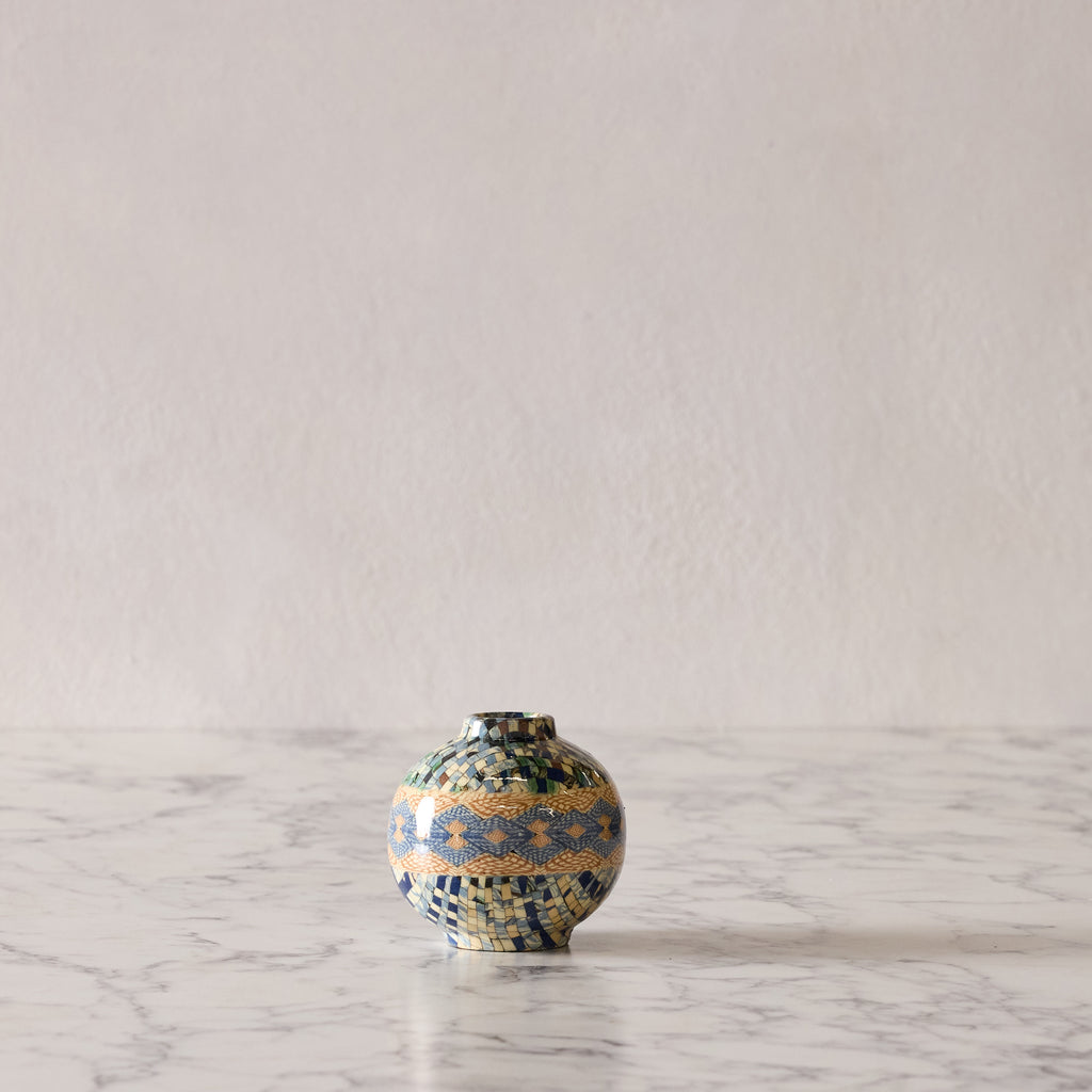 Jean Gerbino Round Mosaic Vase, Blue Diamond