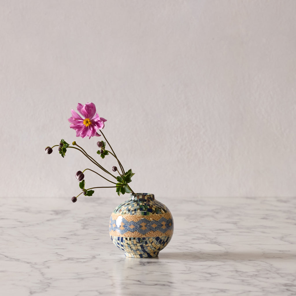 Jean Gerbino Round Mosaic Vase, Blue Diamond