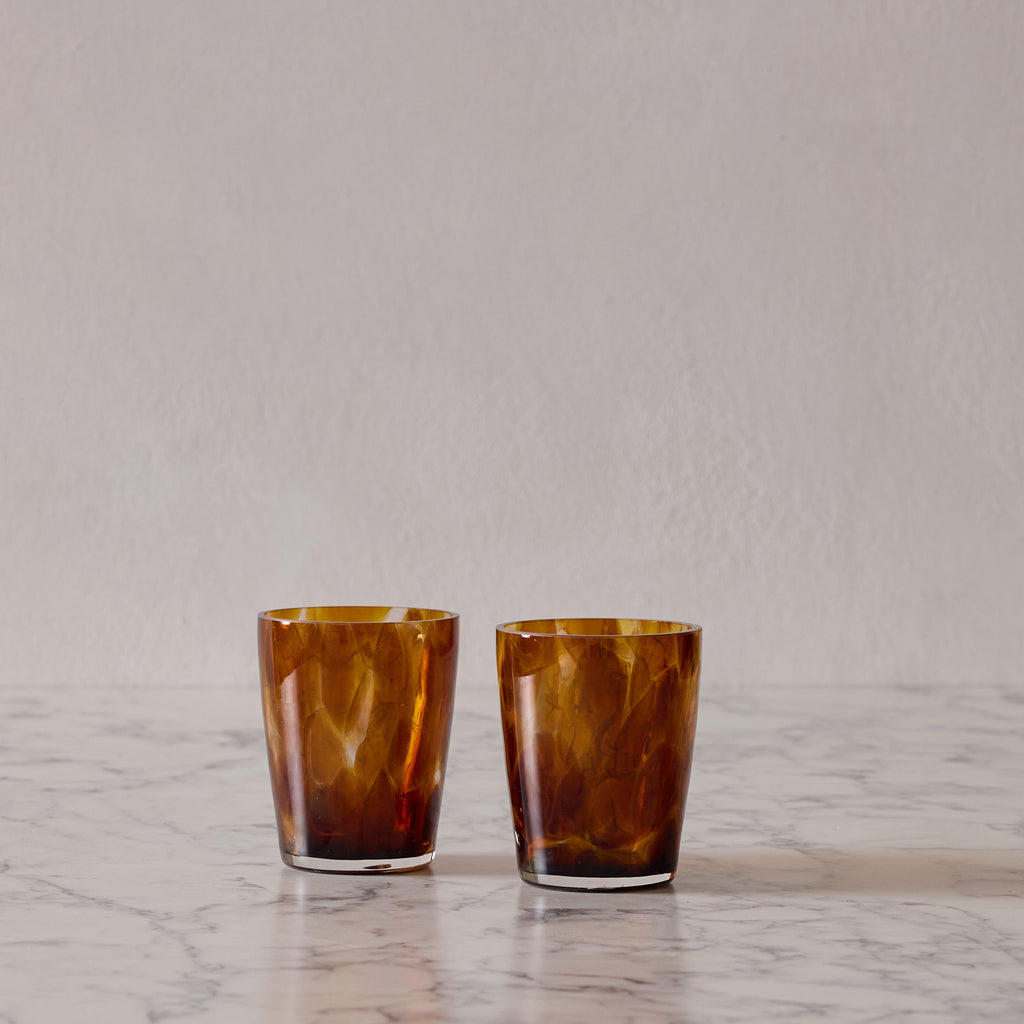 Set of 2 Tortoise Low Ball Glasses