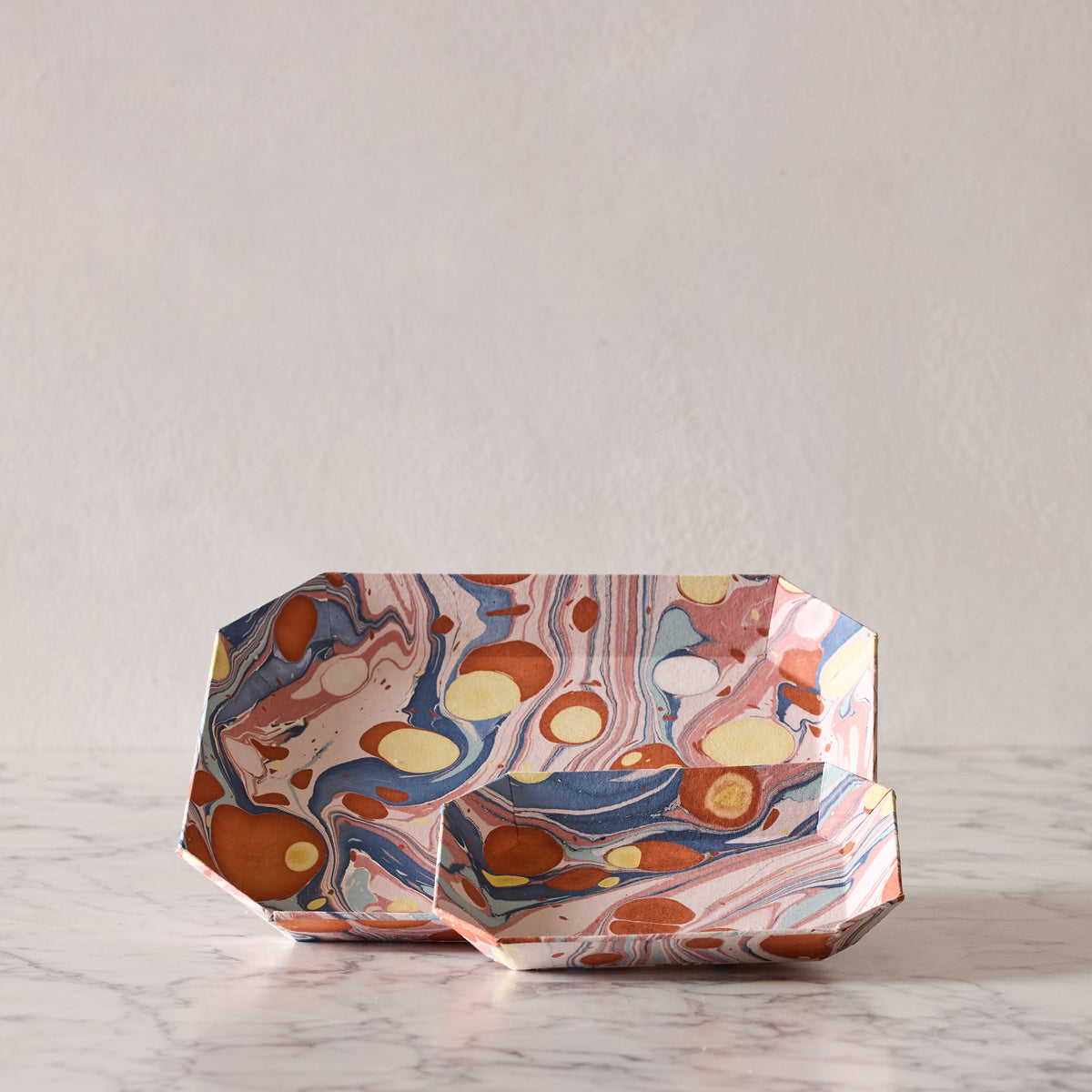 Marbled Octagonal Nesting Tray Set, Dusty Rose