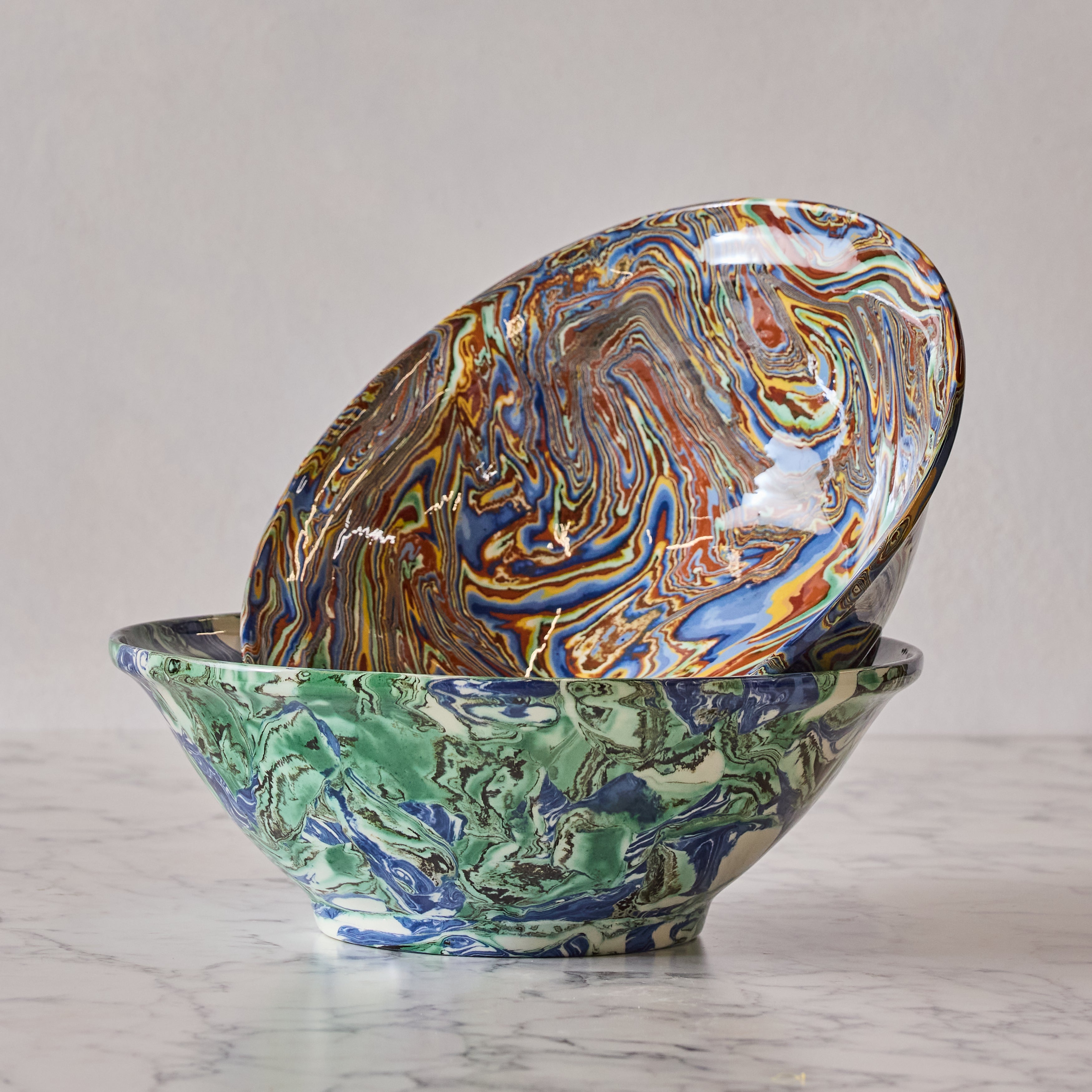 Terre Mêlée Salad Bowl, Green & Cobalt