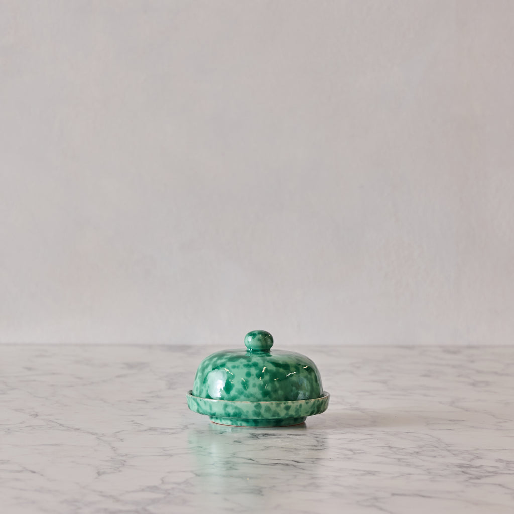 Splatterware Butter Dish, Green on Green
