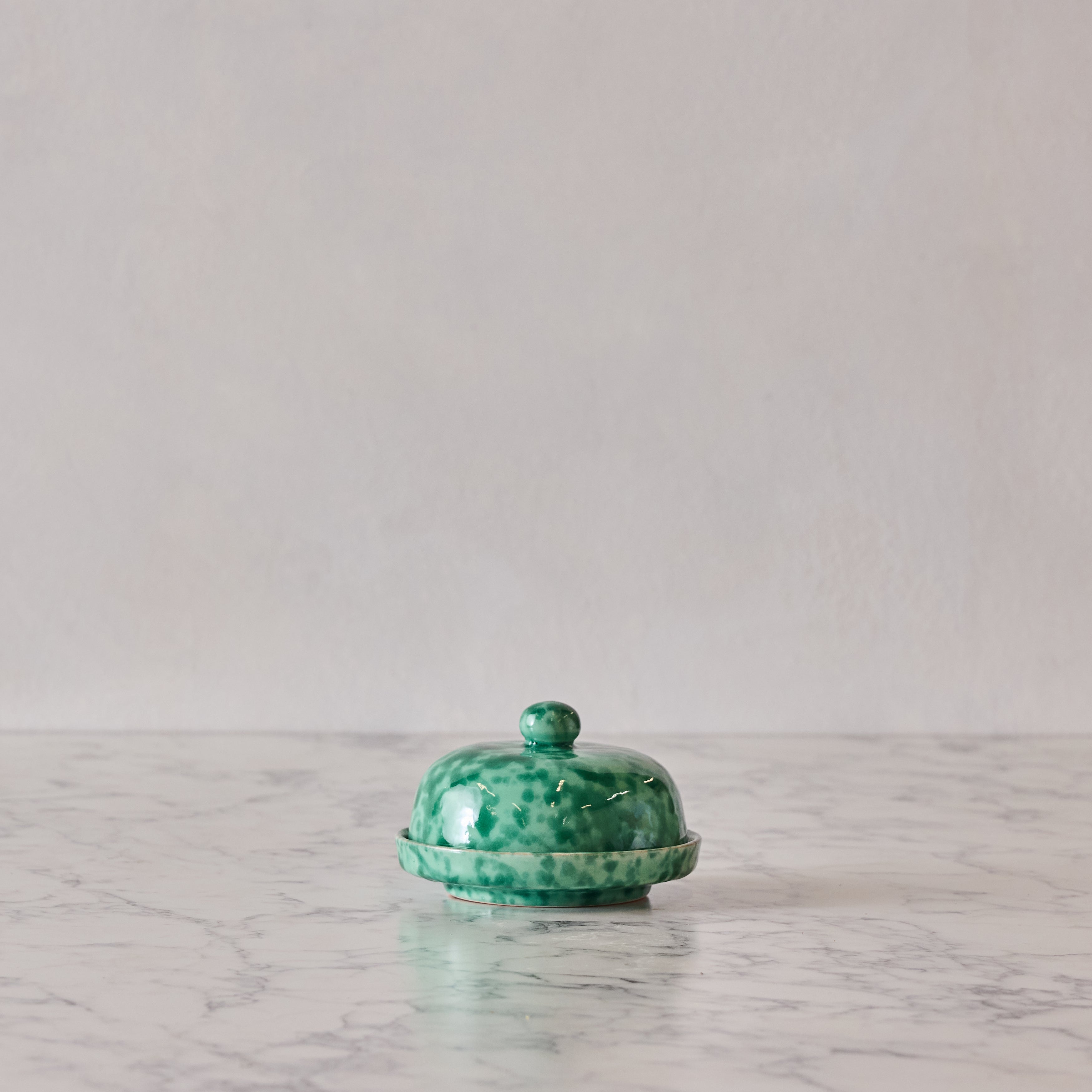 Splatterware Butter Dish, Green on Green