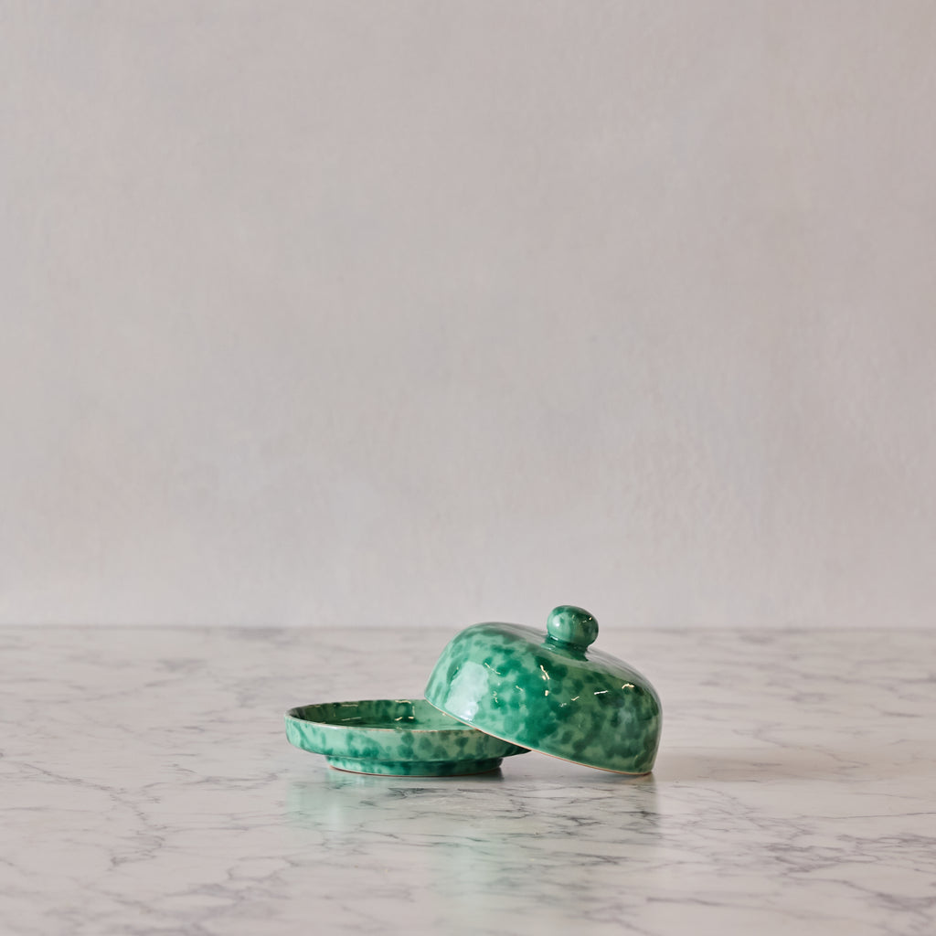 Splatterware Butter Dish, Green on Green