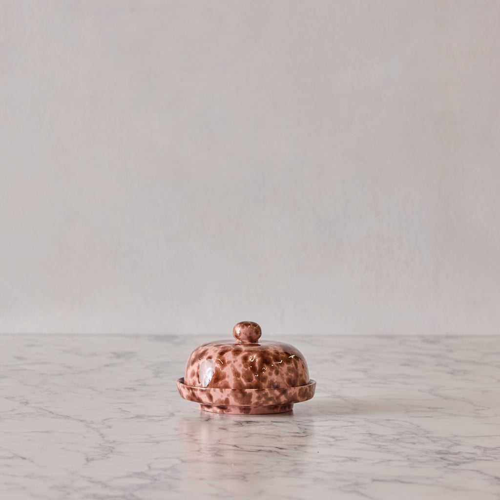 Splatterware Butter Dish, Brown & Rose