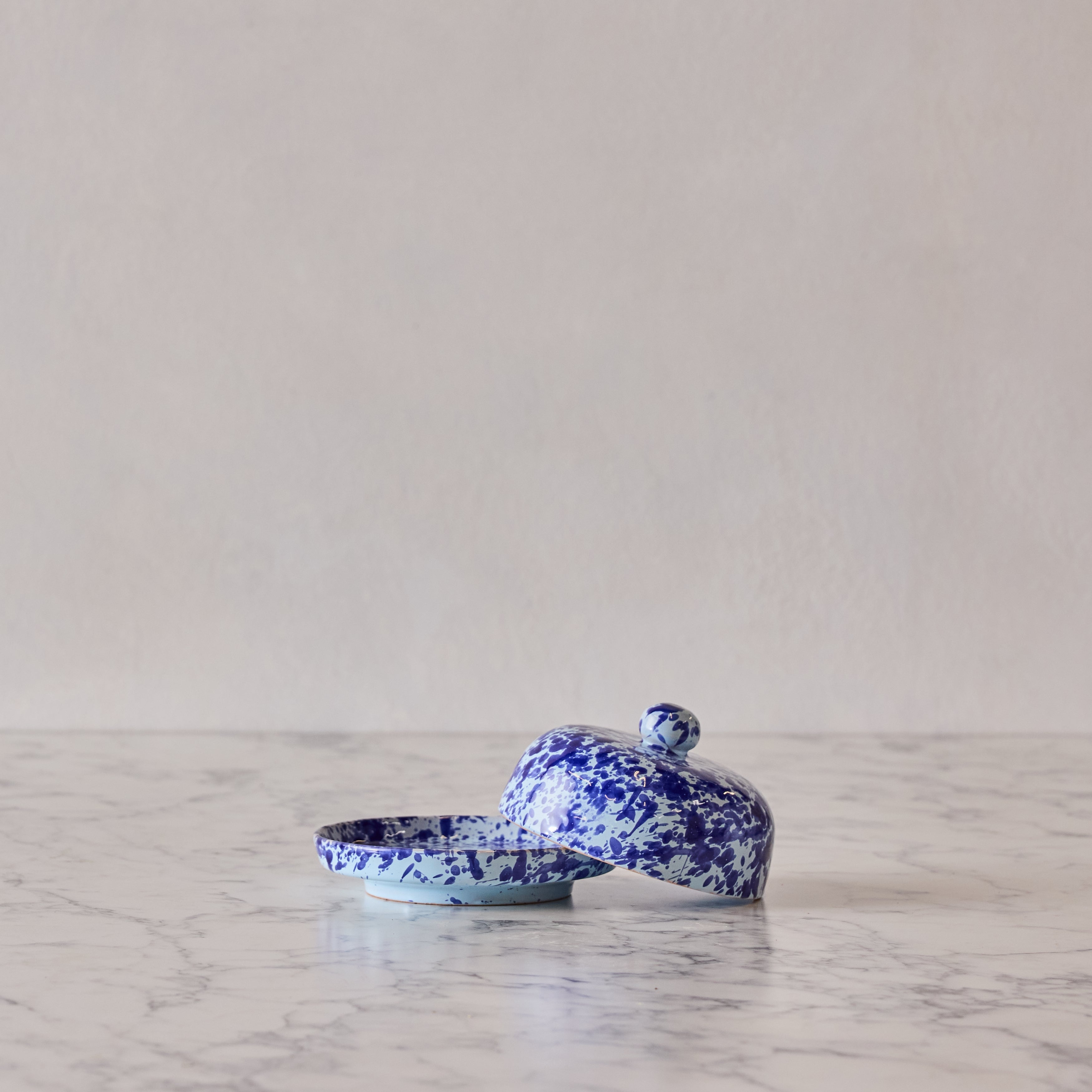 Splatterware Butter Dish, Blue on Blue