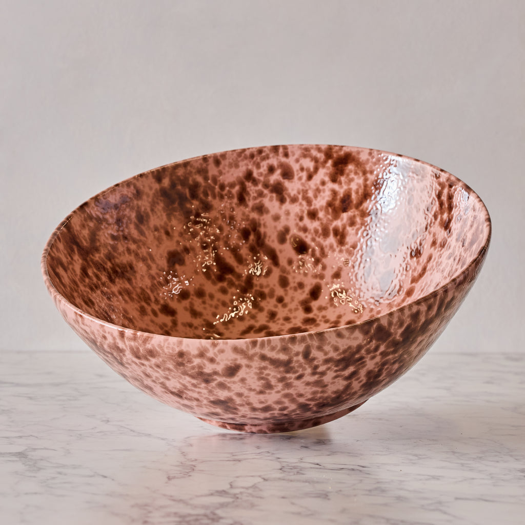 Splatterware Large Bowl, Brown on Rose