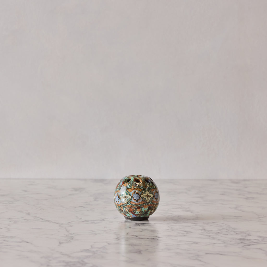 Jean Gerbino Pot Pourri Vase, Blue & Green Diamond Flower