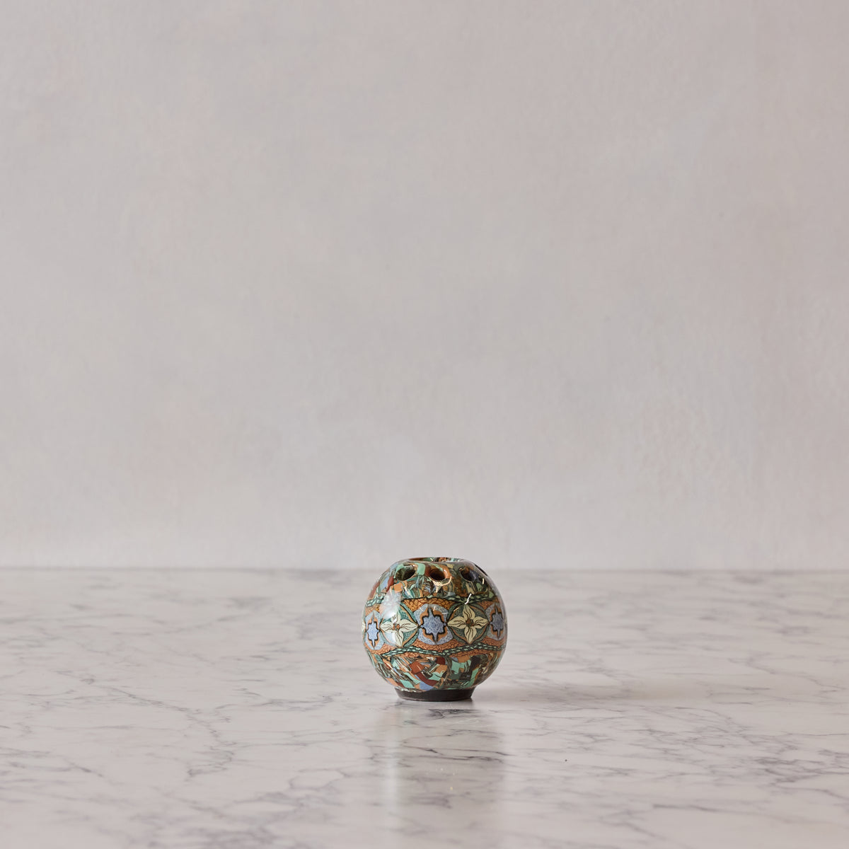 Jean Gerbino Pot Pourri Vase, Blue & Green Diamond Flower