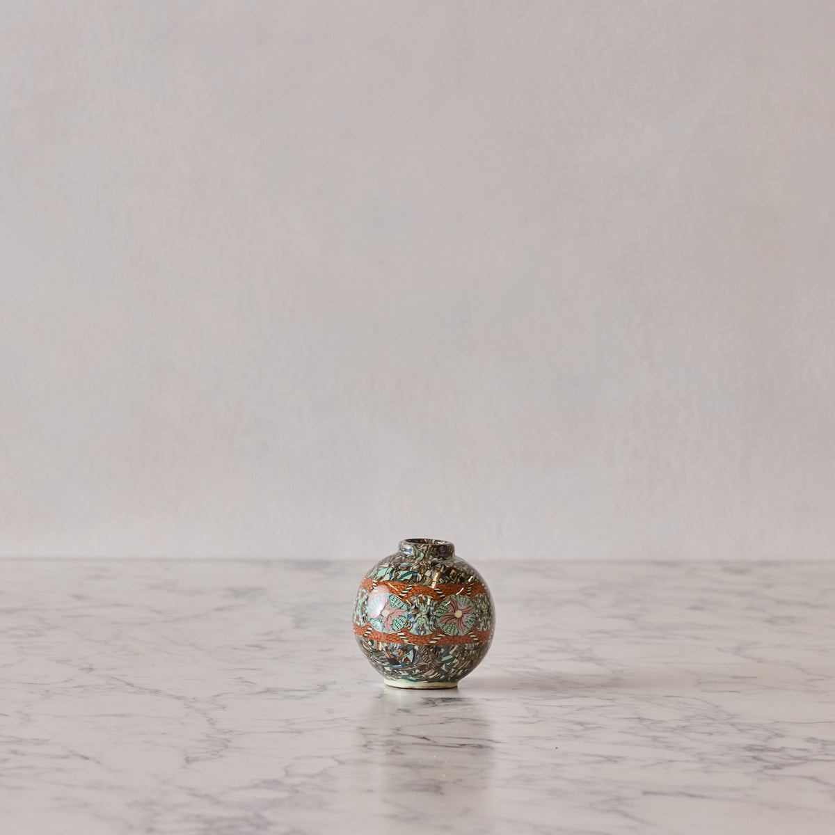 Jean Gerbino Round Mosaic Vase, Green Flower
