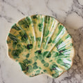 Splatterware Shell Dish, Green on Yellow
