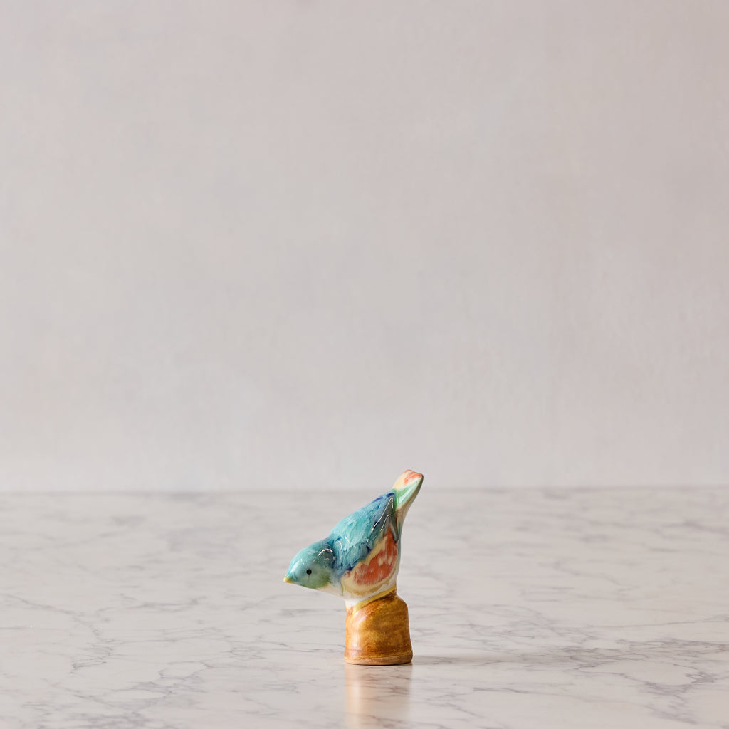 Songbird on Perch, Coral & Teal