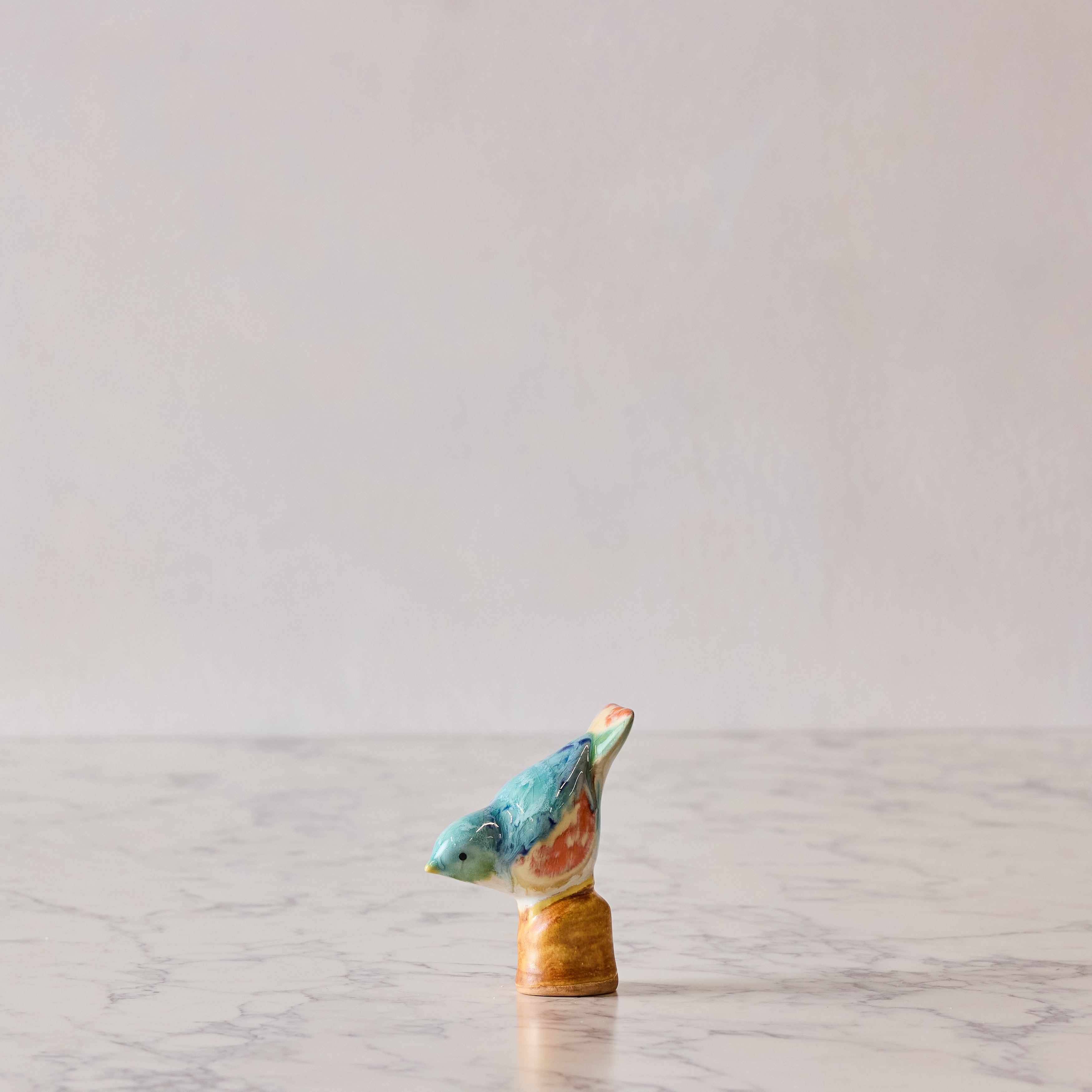Songbird on Perch, Coral & Teal