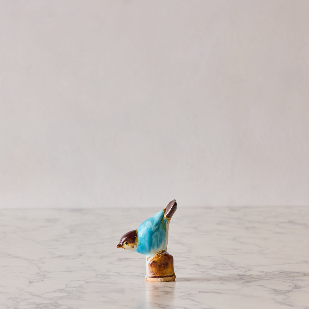 Songbird on Perch, Brown & Blue