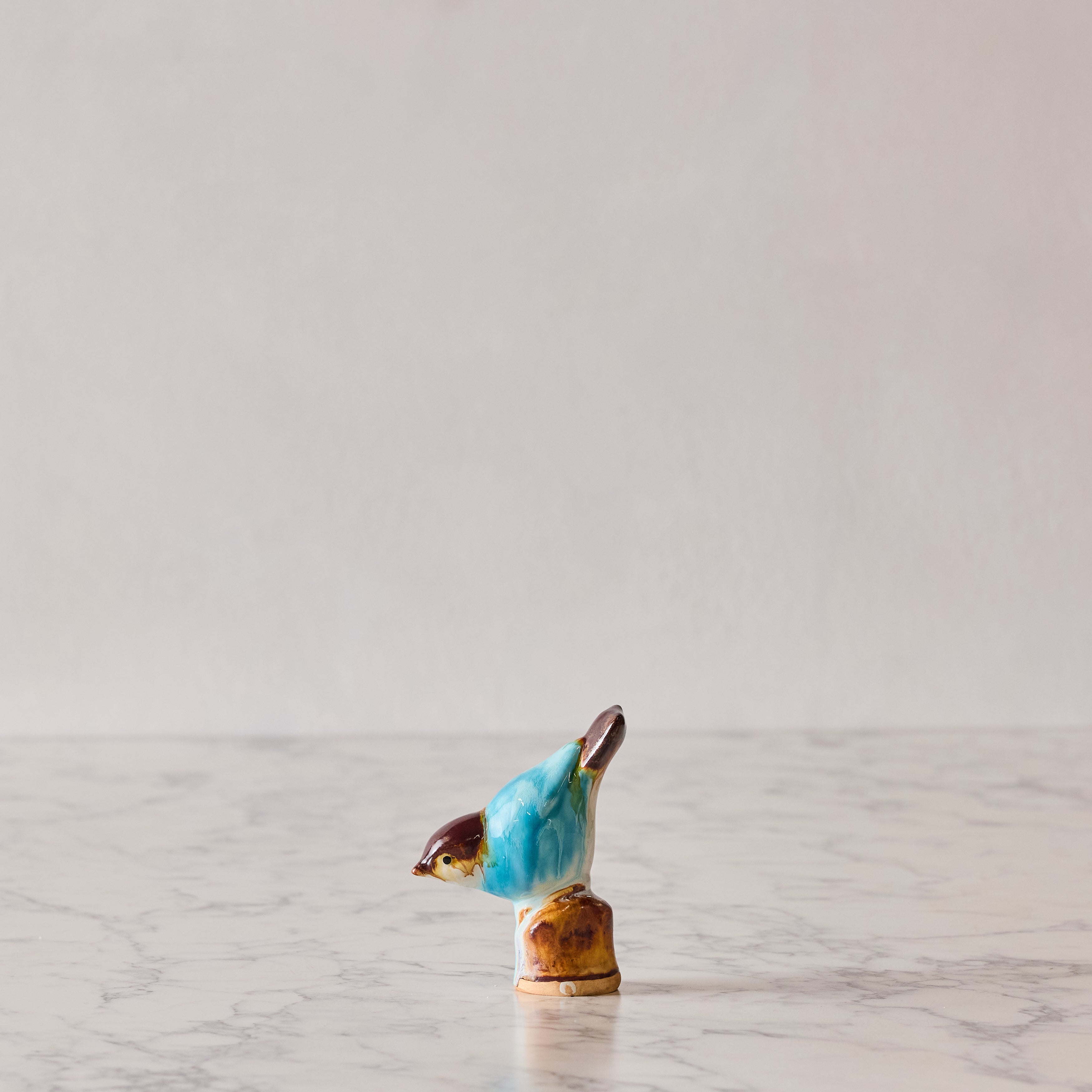Songbird on Perch, Brown & Blue