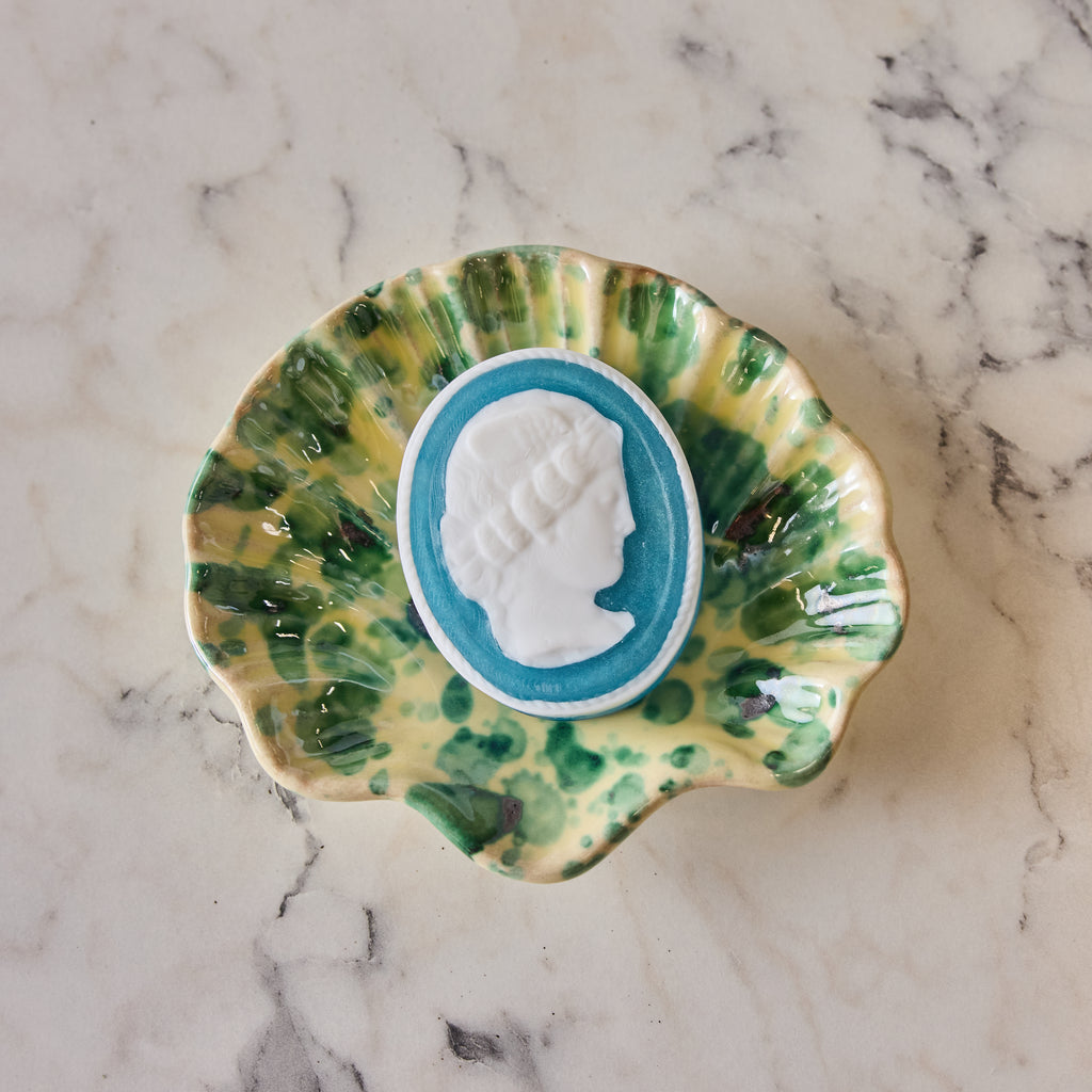 Splatterware Shell Dish, Green on Yellow