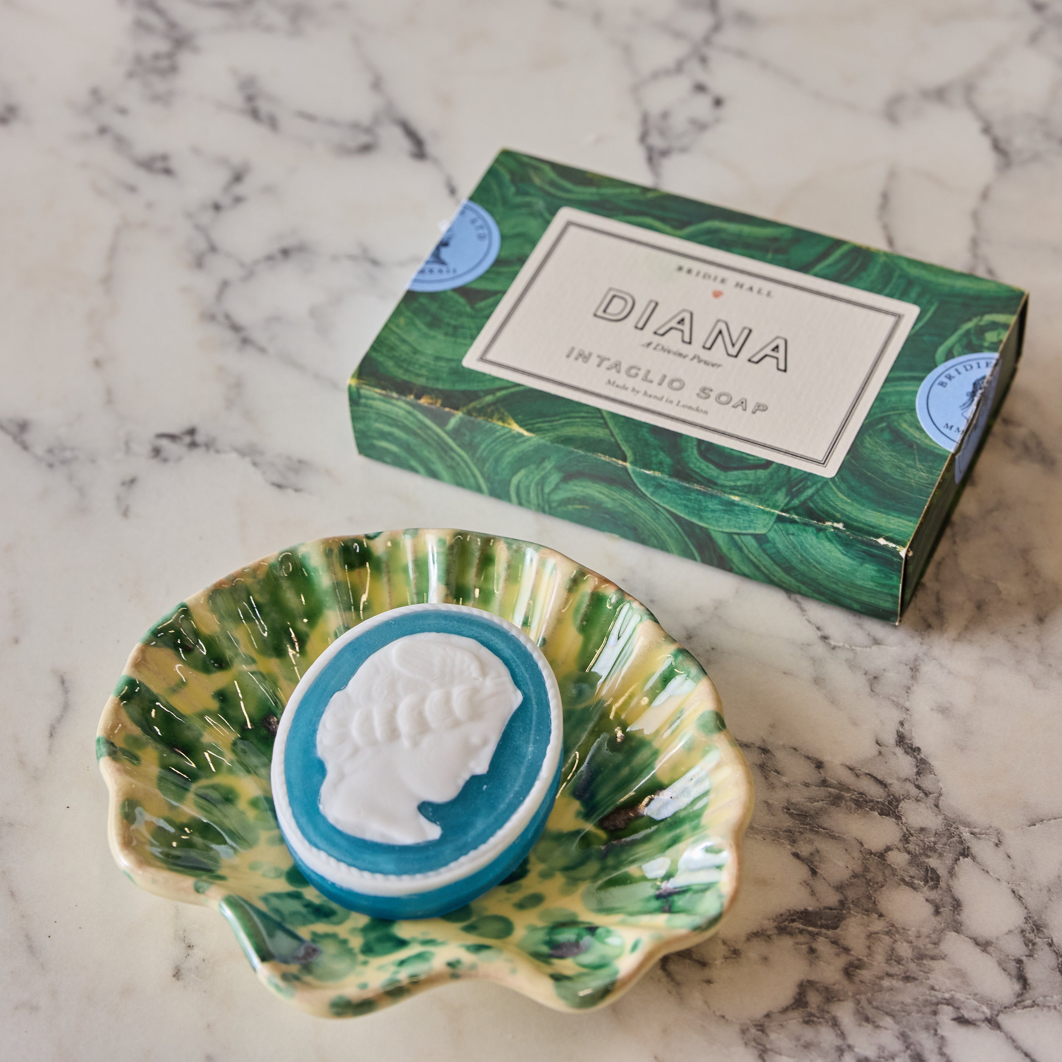 Green on Yellow Shell Dish and Soap Gift Set, Multiple Options