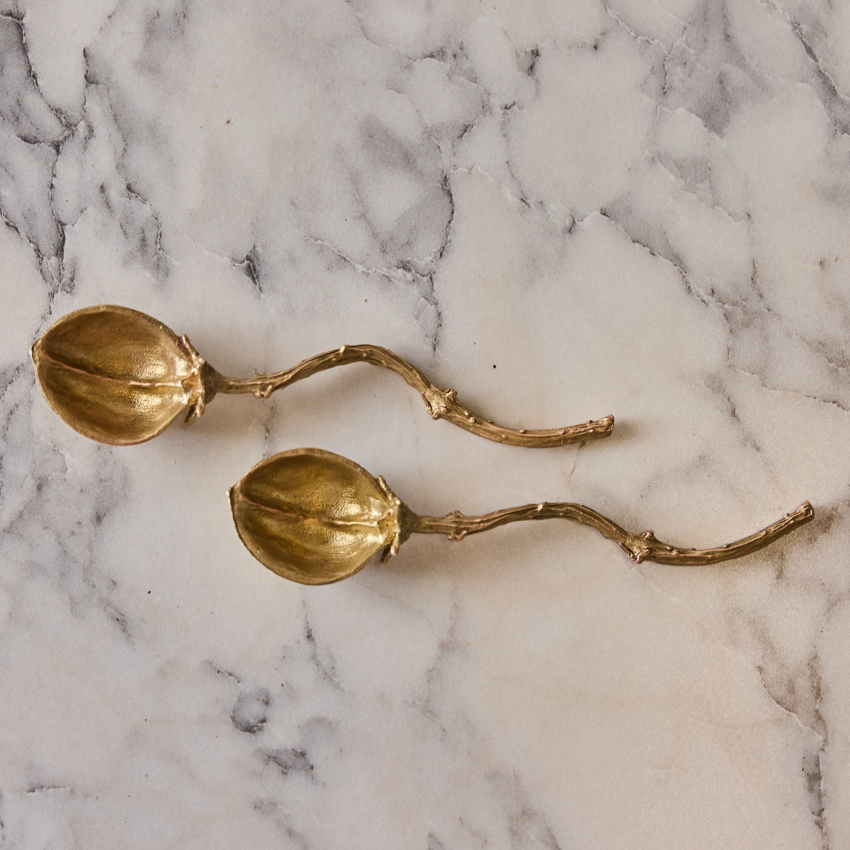 Antique Brass Seed Pod Spoons, Set of 2