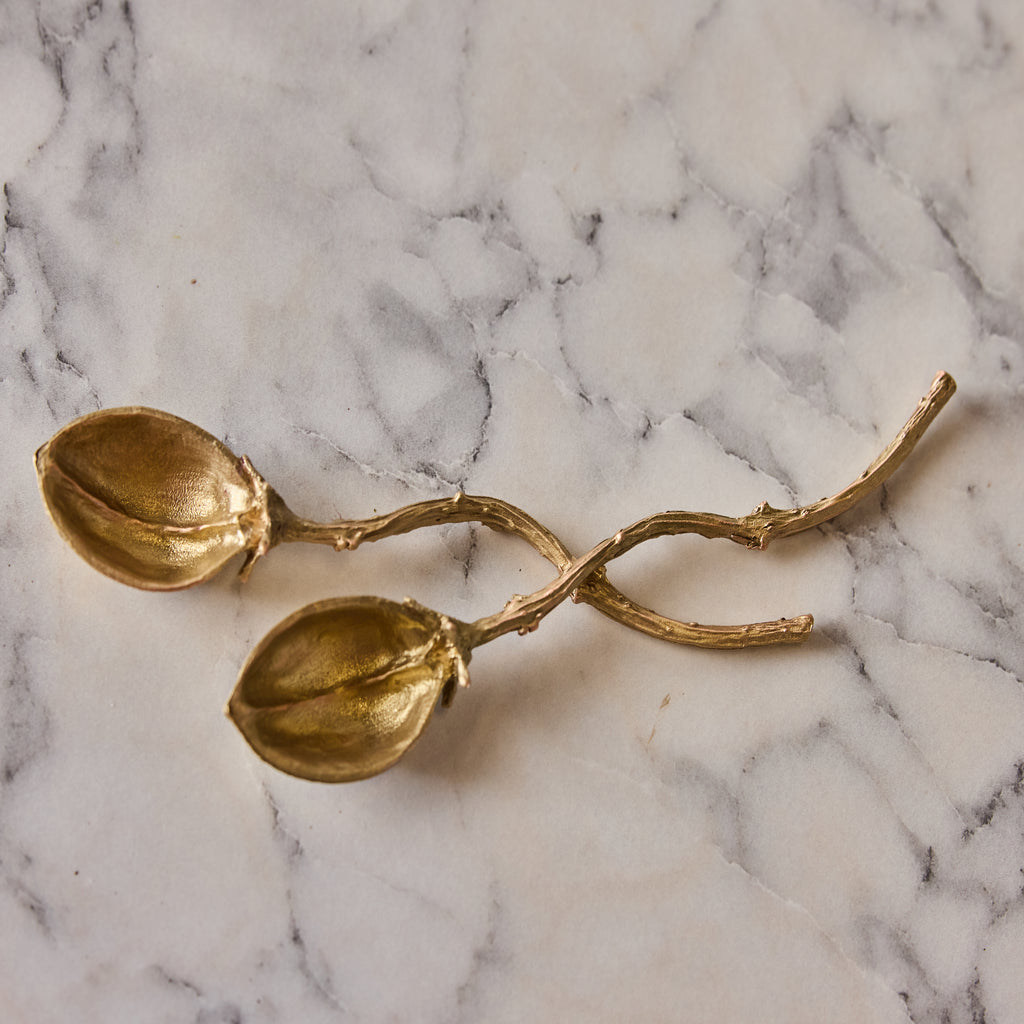 Antique Brass Seed Pod Spoons, Set of 2