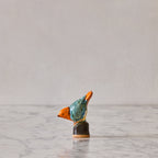 Songbird on Perch, Tangerine & Teal