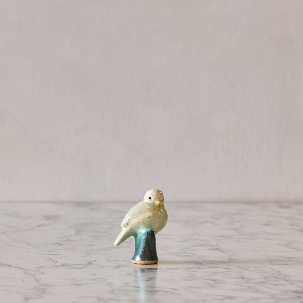Songbird on Branch, Seafoam with White