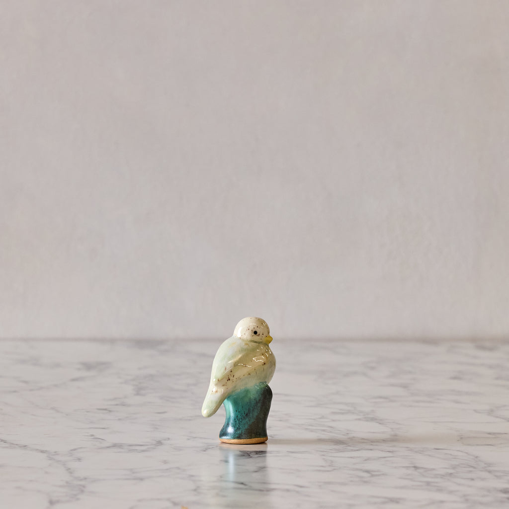 Songbird on Branch, Seafoam with White