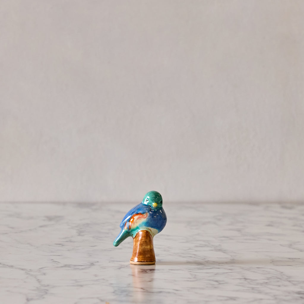 Songbird on Branch, Cobalt & Turquoise