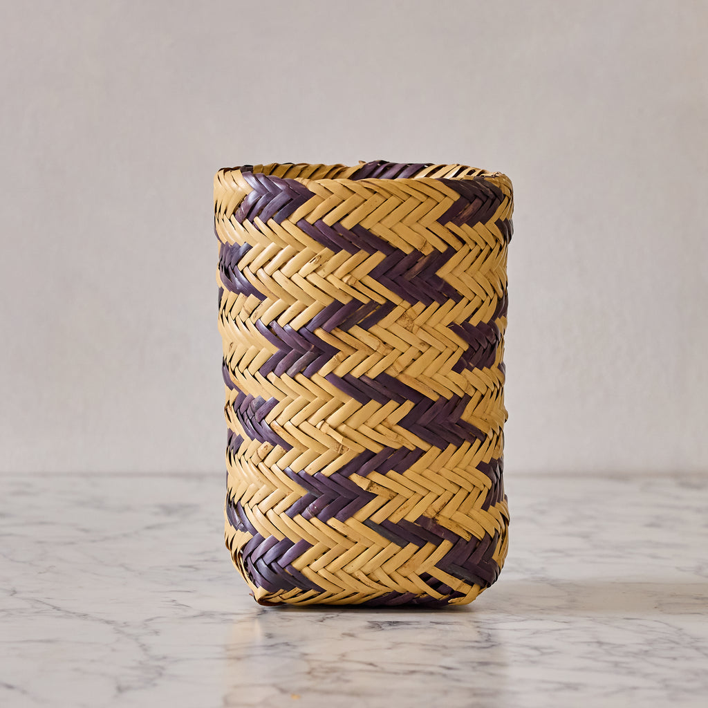Vintage Mississippi Choctaw Double Weave Bottle Basket, Indigo