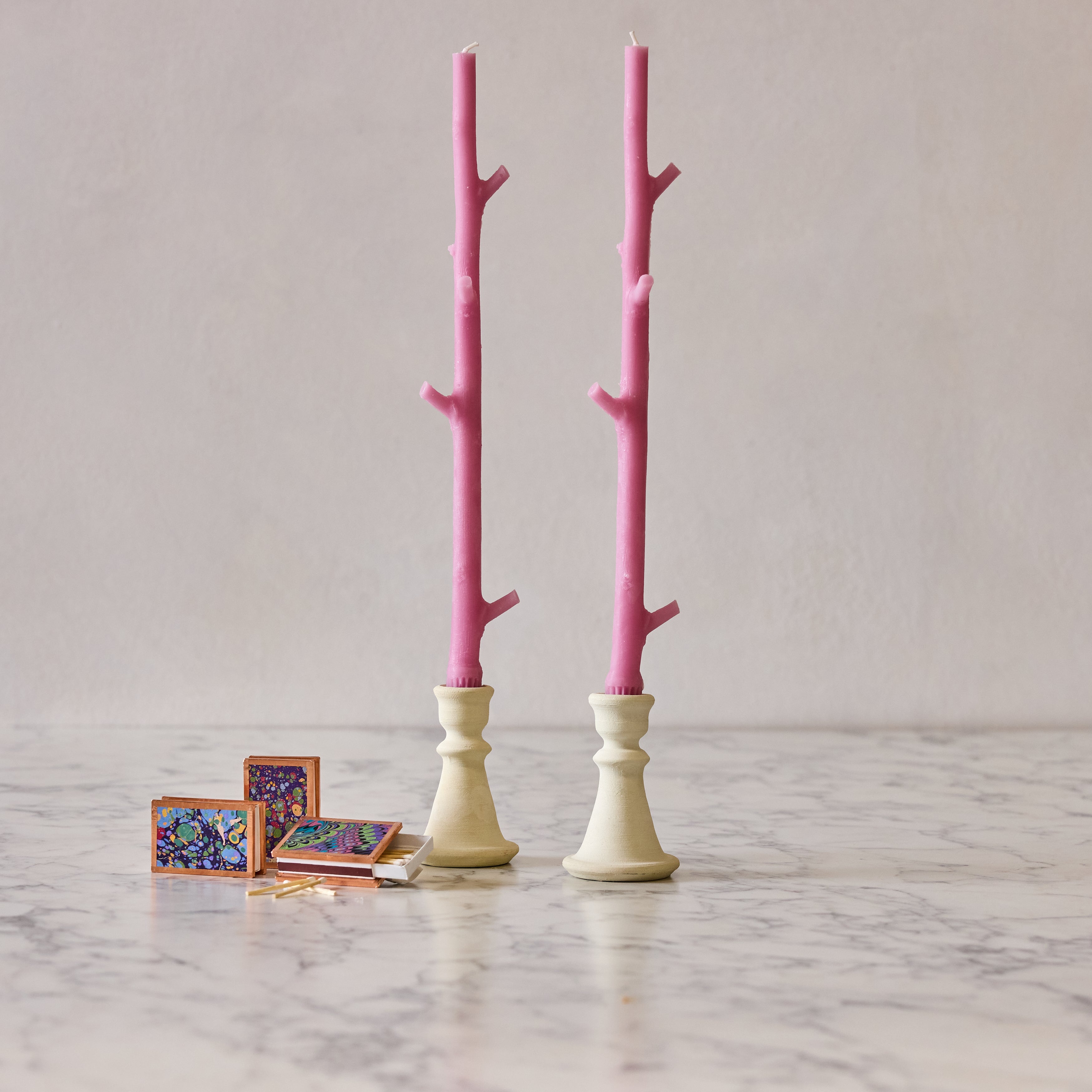 Maple Stick Candle & Marble Matches Gift Set, Watermelon Pink