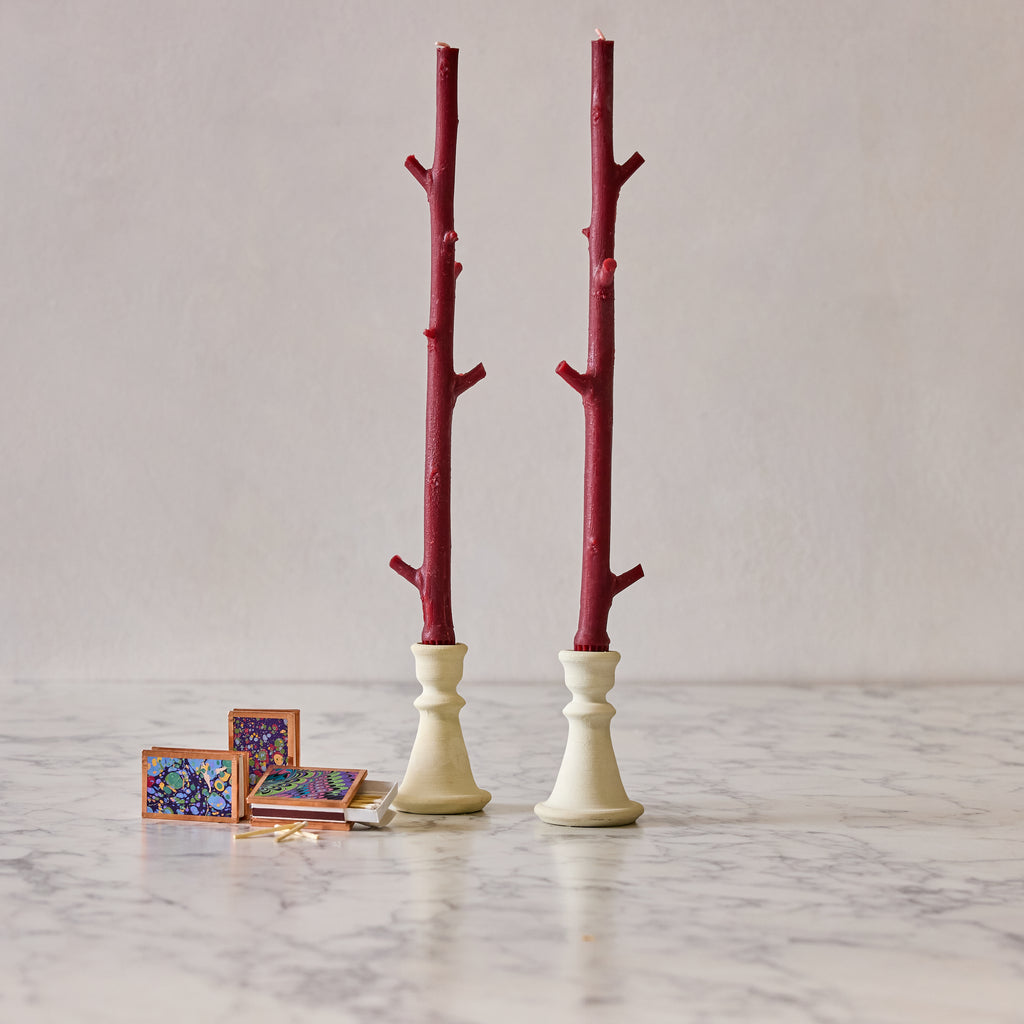 Maple Stick Candle & Marble Matches Gift Set, Dark Cherry