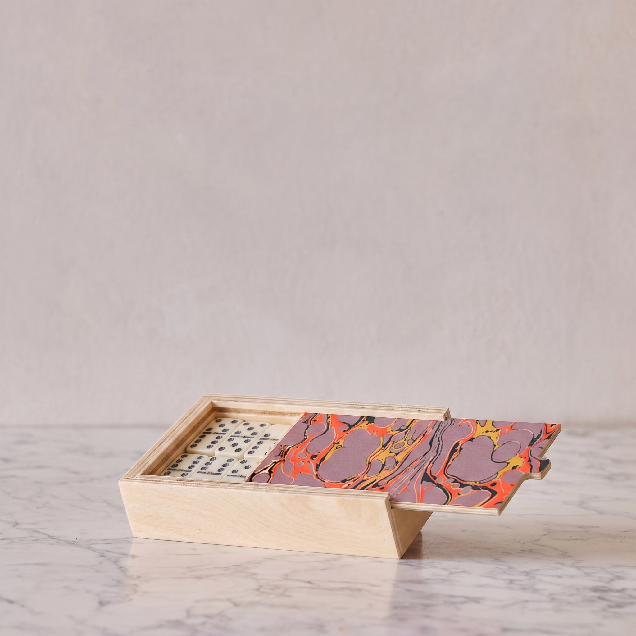 Hand-Marbled Domino Set, Coral & Lavender