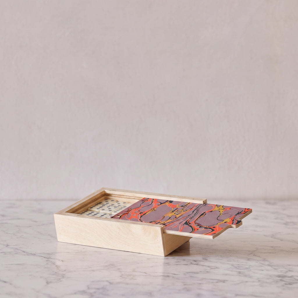 Hand-Marbled Domino Set, Coral & Lavender