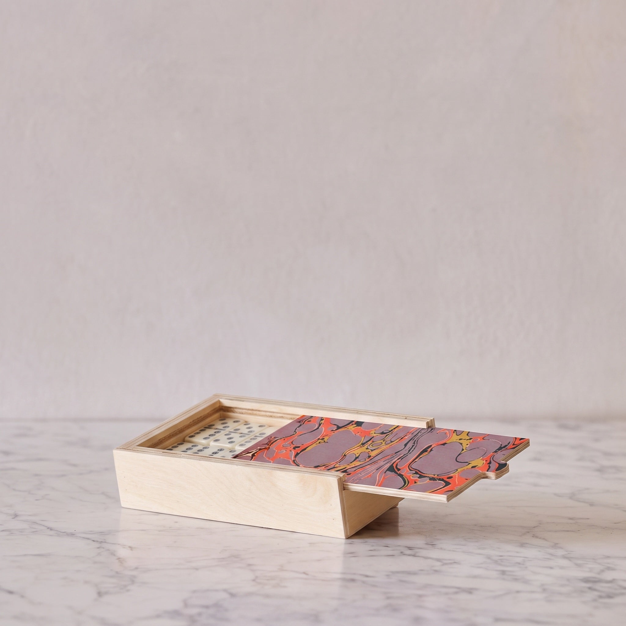 Hand-Marbled Domino Set, Coral & Lavender