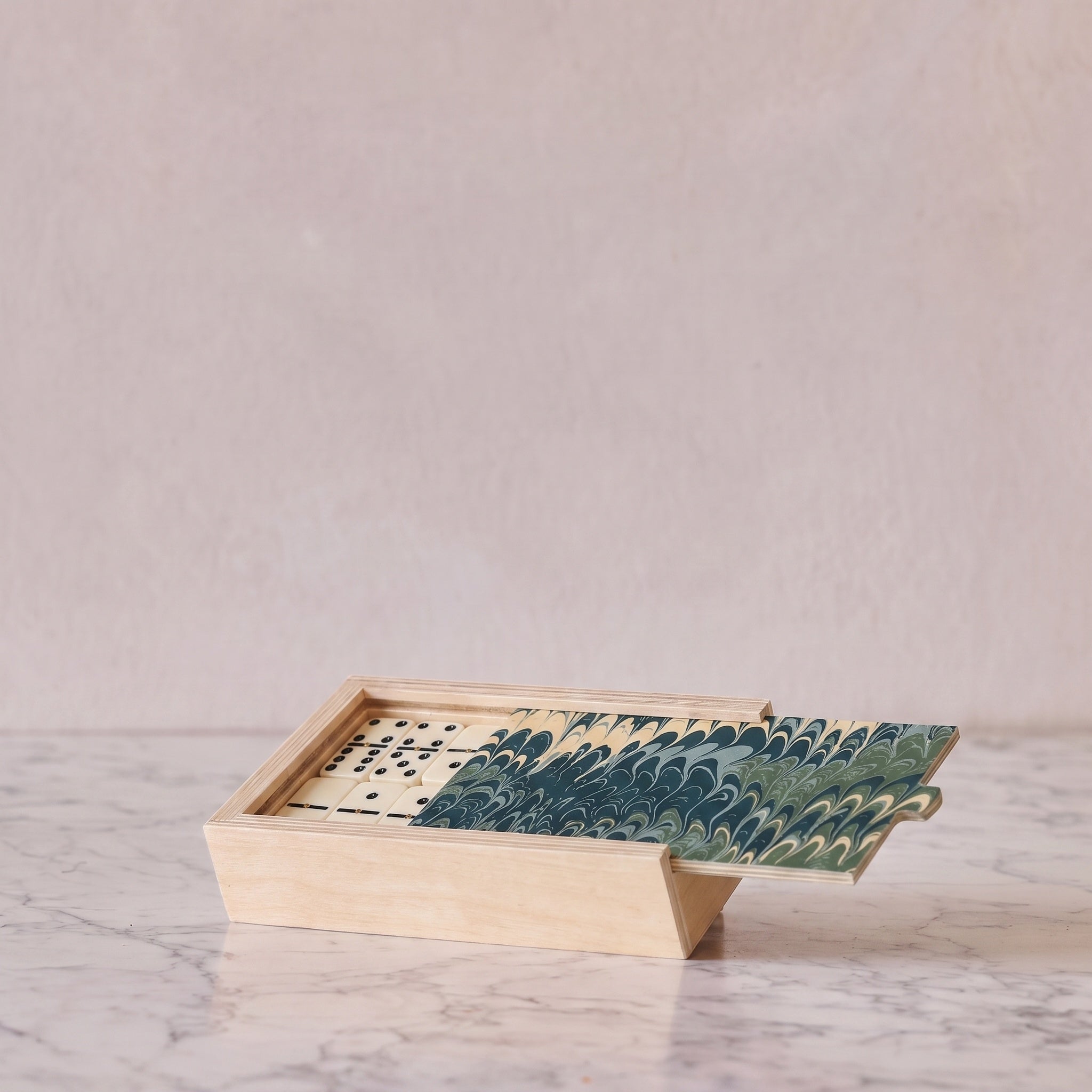 Hand-Marbled Domino Set, Blue Spruce