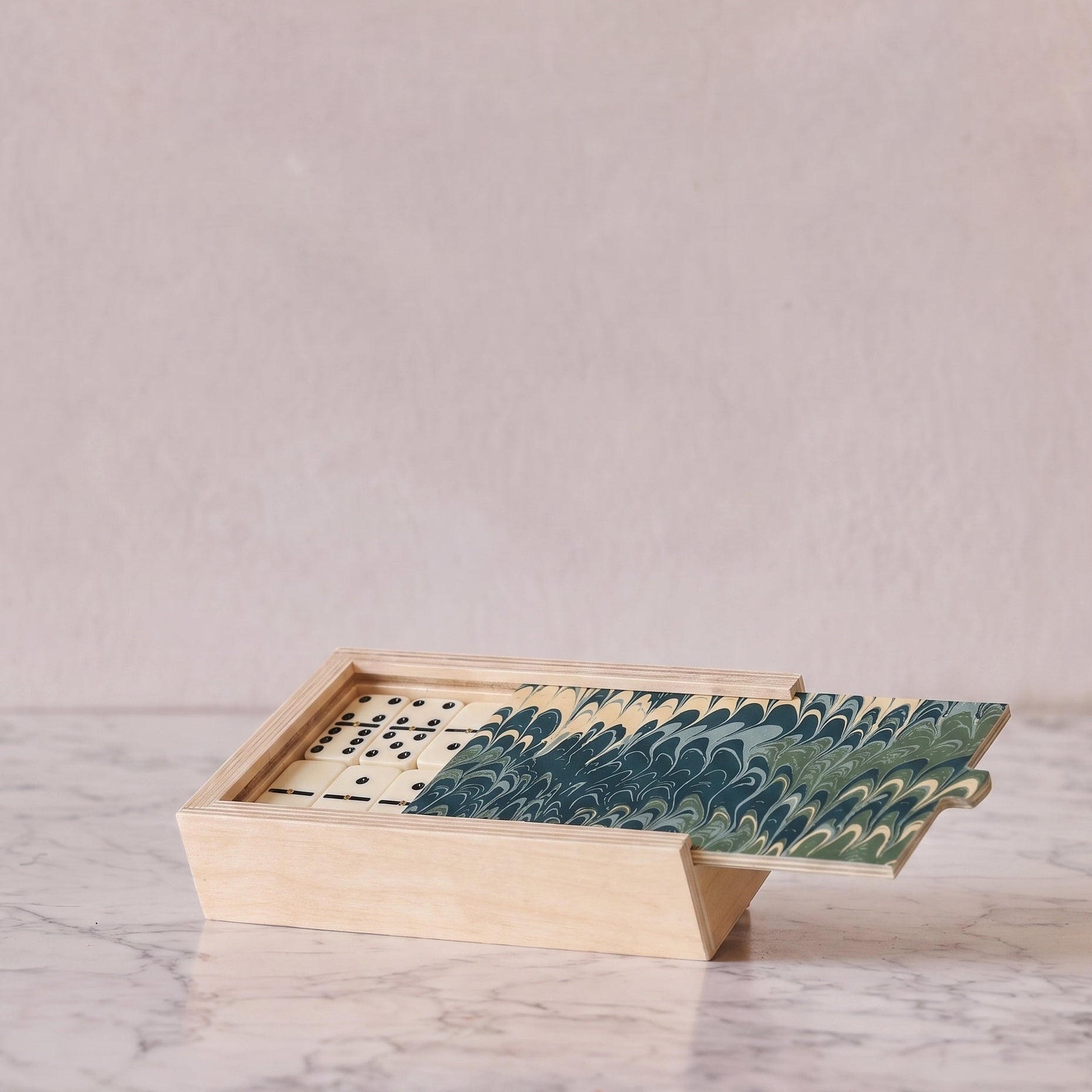 Hand-Marbled Domino Set, Blue Spruce
