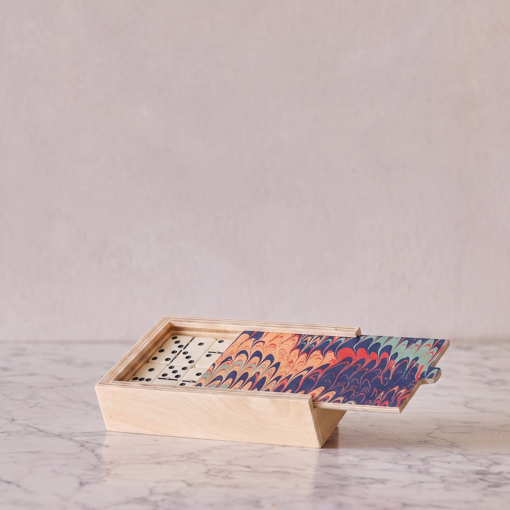 Hand-Marbled Domino Set, Navy & Orange