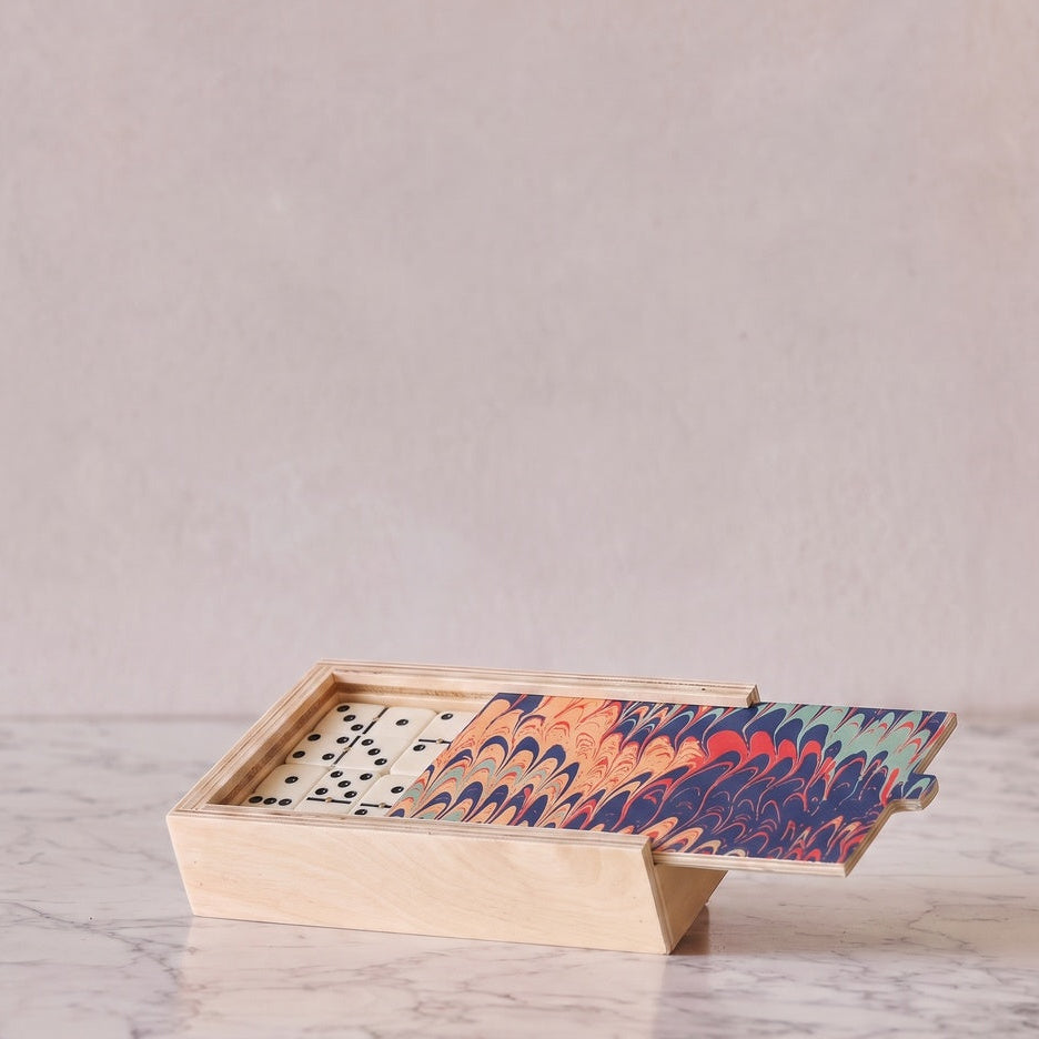 Hand-Marbled Domino Set, Navy & Orange