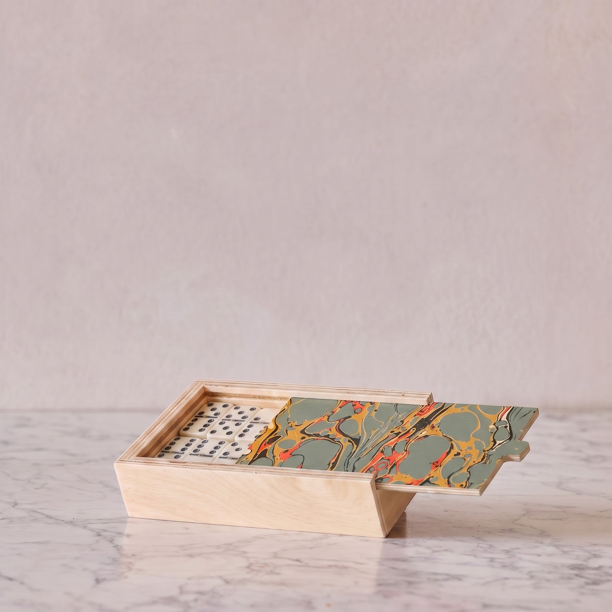 Hand-Marbled Domino Set, Olive & Amber
